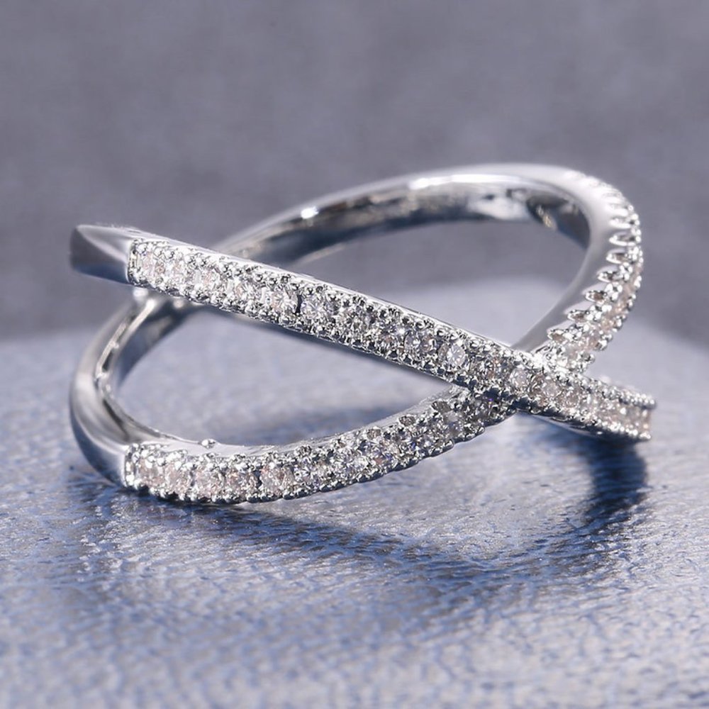 NEW 925 Silver Diamond Infinity Cross Ring - Picture 5 of 8